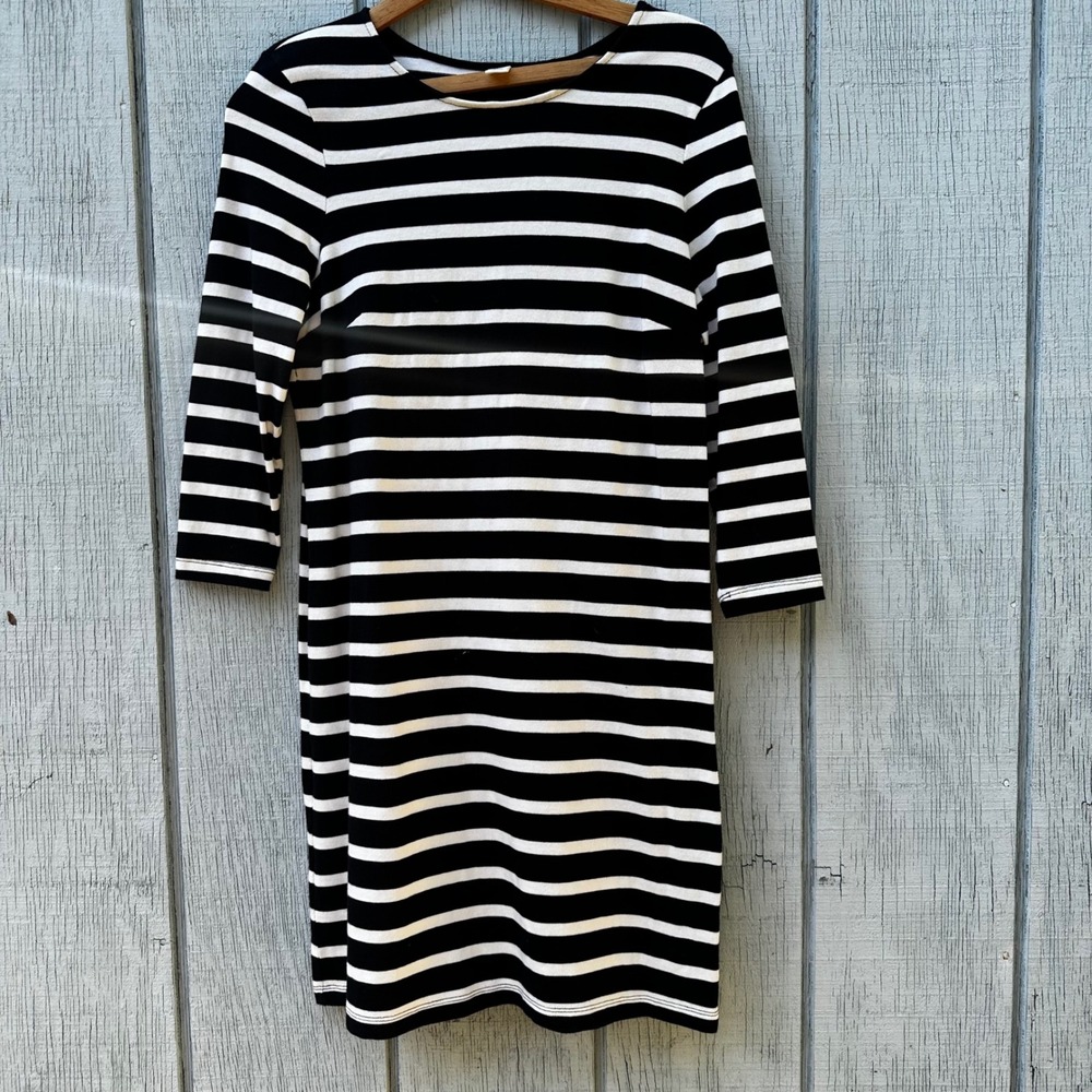 Old‎ Navy Womens Striped T-Shirt 100% Cotton Dress Black White 3/4 Sleeve Size S